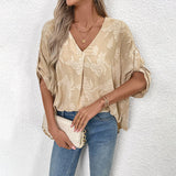 Blusa de mujer – Corte holgado – Detalle de cordones – Tejido transpirable – Mangas remangadas
