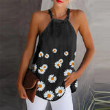 Camiseta de tirantes para mujer – Denim ligero – Corte holgado – Tirantes finos – Estampado de margaritas