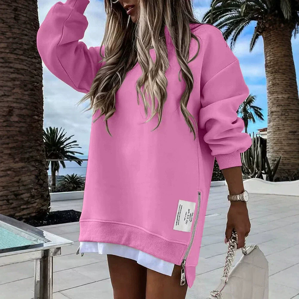 Vestido tipo sudadera para mujer - Algodón - Corte holgado - Cuello redondo - Largo mini