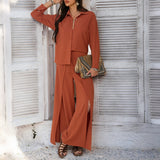 Conjunto de mujer: Camisa holgada de manga larga y pantalón ancho de cintura alta