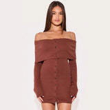 Vestido mini de mujer – Hombros descubiertos – Corte ajustado – Punto acanalado – Mangas largas