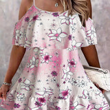 Vestido mini de mujer – Corte fluido – Hombros descubiertos – Volantes – Estampado bohemio floral