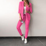 Conjunto de 2 piezas para mujer: Blazer ajustado, tejido elástico, mangas tres cuartos y corte estructurado.