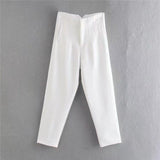 Pantalones de mujer - Cintura alta - Corte ajustado - Pinzas elegantes - Tejido ligero y transpirable