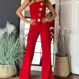 Mono de mujer – Corte entallado – Piernas acampanadas – Bustier – Botones decorativos
