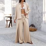 Conjunto de mujer: Camisa holgada de manga larga y pantalón ancho de cintura alta