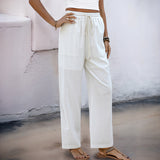 Pantalones de mujer – Corte relajado – Cintura elástica con cordón – Fibras naturales