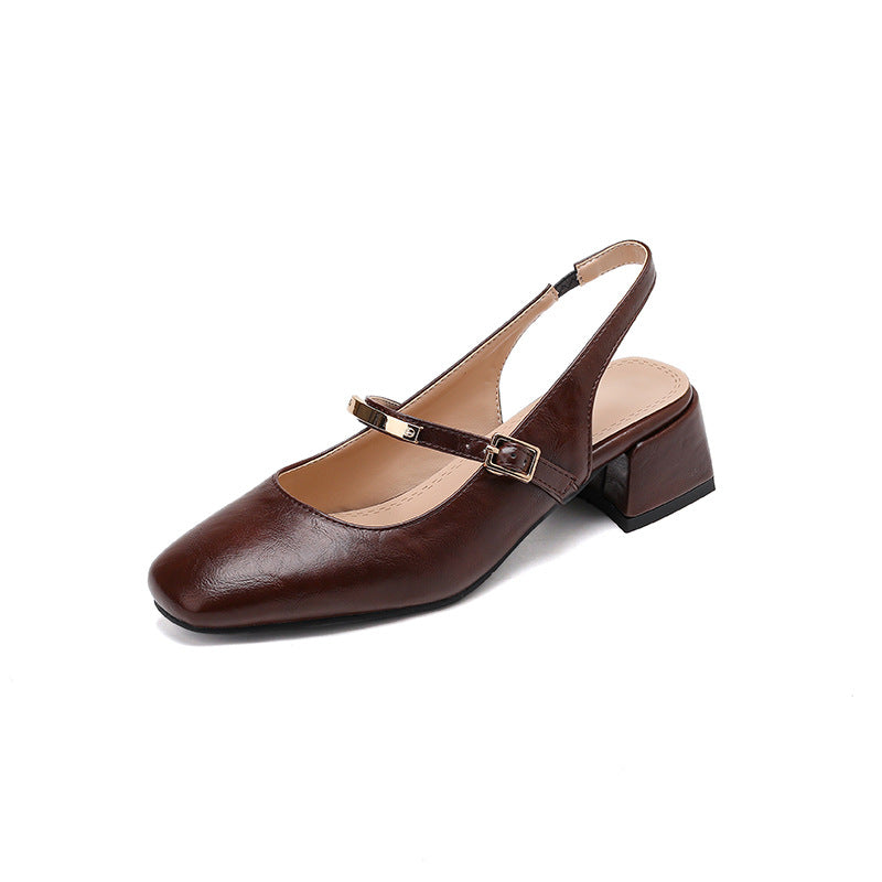 Zapatos de salón para mujer – Tacón cuadrado – Punta cuadrada – Tira con tachuelas – Piel sintética