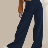 Pantalones de mujer – Corte recto, cintura alta – Pana – Largo hasta el tobillo