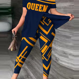 Conjunto de mujer: Top holgado con hombros descubiertos, pantalón ajustado estampado y tejido ligero.