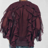 Blusa de mujer – Tejido ligero y transpirable – Cuello en V – Corte holgado – Volantes en capas – Mangas largas