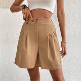 Pantalones cortos de mujer - Cintura alta - Corte holgado y fluido - Botones elegantes - Con bolsillos