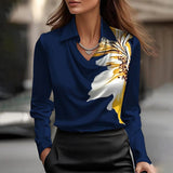 Blusa de mujer – Tejido lujoso – Cuello clásico – Mangas largas – Corte fluido