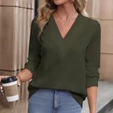 Blusa de mujer – Corte holgado – Tejido transpirable – Cuello en pico – Mangas largas