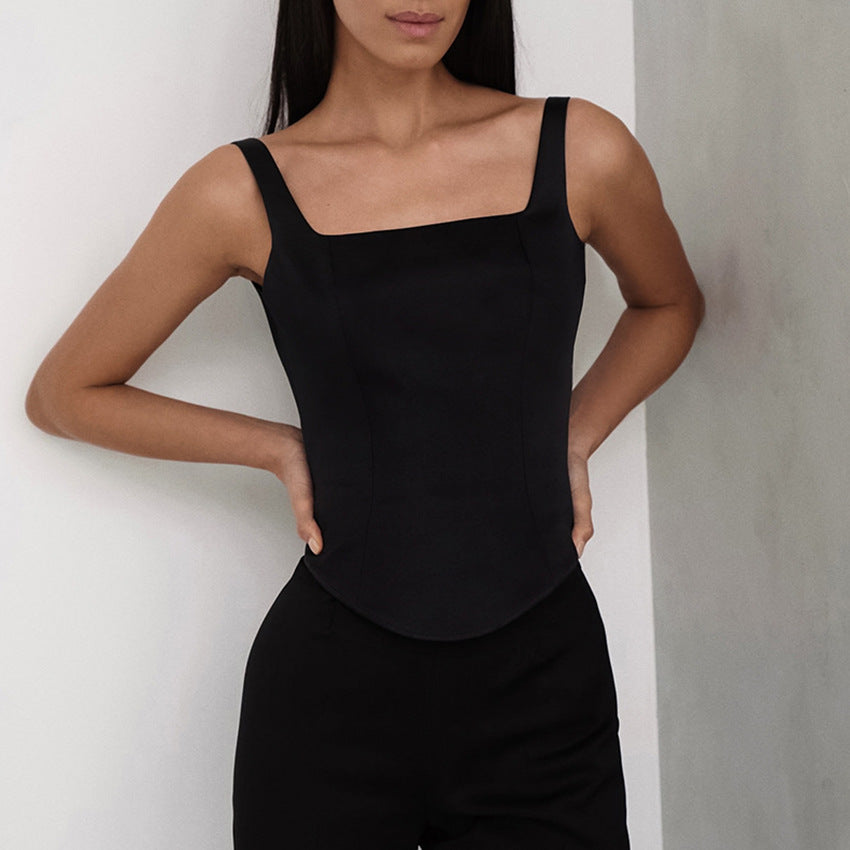 Camiseta de tirantes para mujer – Corte ajustado – Estilo corsé estructurado – Escote cuadrado – Corta