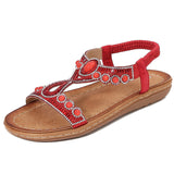 Sandalias de mujer – Suela plana – Tira elástica – Cuentas y cristales boho chic