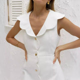 Vestido vaquero de mujer – Corte entallado – Sin mangas – Tapeta festoneada – Corto