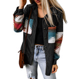 Chaqueta tipo cárdigan para mujer – Corte holgado – Estampado azteca – Abotonada – Pana