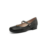 Zapatos planos de mujer – Punta cuadrada – Correa con hebilla – Tacón bloque cómodo
