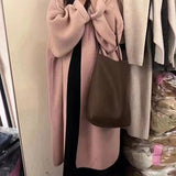 Abrigo tipo cárdigan para mujer – Corte oversize – Punto de lana – Largo hasta el tobillo – Parte delantera abierta