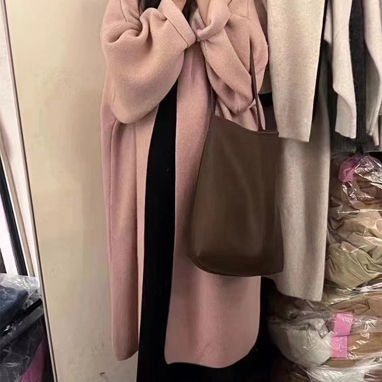 Abrigo tipo cárdigan para mujer – Corte oversize – Punto de lana – Largo hasta el tobillo – Parte delantera abierta