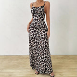 Vestido de mujer – Corte ajustado – Satén liso – Tirantes finos – Estampado animal – Maxi
