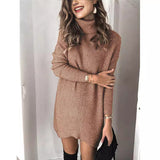 Vestido de punto para mujer – Corte holgado – Cuello alto – Mangas largas acanaladas