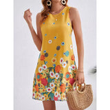 Vestido recto de mujer – algodón ligero – sin mangas – estampado de tortuga – corte relajado