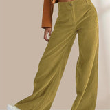 Pantalones de mujer – Corte recto, cintura alta – Pana – Largo hasta el tobillo