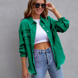 Chaqueta vaquera para mujer – Corte oversize – Lavado desgastado – Largo hasta media cadera