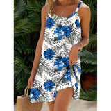 Vestido mini para mujer – Corte relajado – Algodón ligero – Estampado tropical – Tirantes finos
