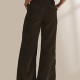 Pantalones de mujer – Corte recto, cintura alta – Pana – Largo hasta el tobillo