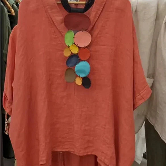 Blusa de mujer – Lino – Corte oversize – Con capucha – Larga – Estilo casual
