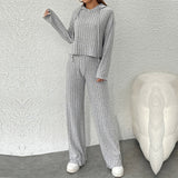 Conjunto de ropa de estar por casa para mujer – Con capucha – Punto acanalado – Corte holgado – Pantalones anchos