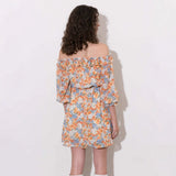 Vestido corto de mujer – hombros descubiertos – voile ligero – corte fluido – estampado floral