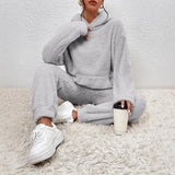 Conjunto de dos piezas para mujer: sudadera con capucha extragrande, pantalón ancho y tejido de felpa suave.