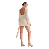 Minivestido de mujer – Corte ajustado – Tejido texturizado – Mangas largas – Fruncido ajustable