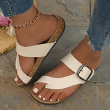Sandalias planas sin cordones para mujer – Suela de corcho – Tira ajustable con hebilla metálica