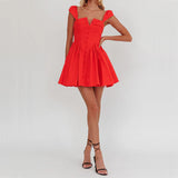 Vestido corto de mujer – Algodón ligero – Escote cuadrado – Cintura ajustada – Falda plisada
