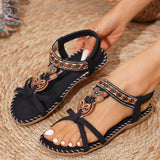 Sandalias planas para mujer – Estilo chancla – Detalle de cuentas bohemias – Suela acolchada