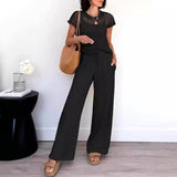 Conjunto de mujer: Top de malla de manga corta y pantalón ancho y fluido