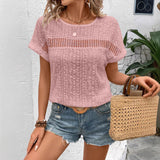 Carmela - Camiseta de mujer - Encaje hueco - Cuello redondo - Mangas murciélago