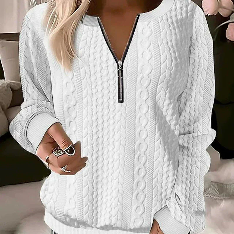 Sudadera de mujer - Punto texturizado - Corte holgado - Cuello con cremallera - Mangas largas