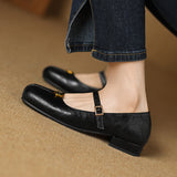 Zapatos planos de mujer – Punta cuadrada – Correa con hebilla – Tacón bloque cómodo