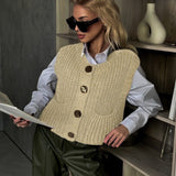 Cárdigan de punto para mujer – Corte oversize – Cierre de botones – Textura acanalada – Bolsillos