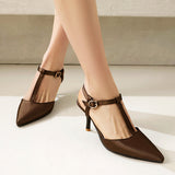 Sandalias de tacón alto para mujer – Punta puntiaguda – Tira en T – Elegantes ajustables