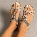 Sandalias planas para mujer – Estilo chancla – Detalle de cuentas bohemias – Suela acolchada