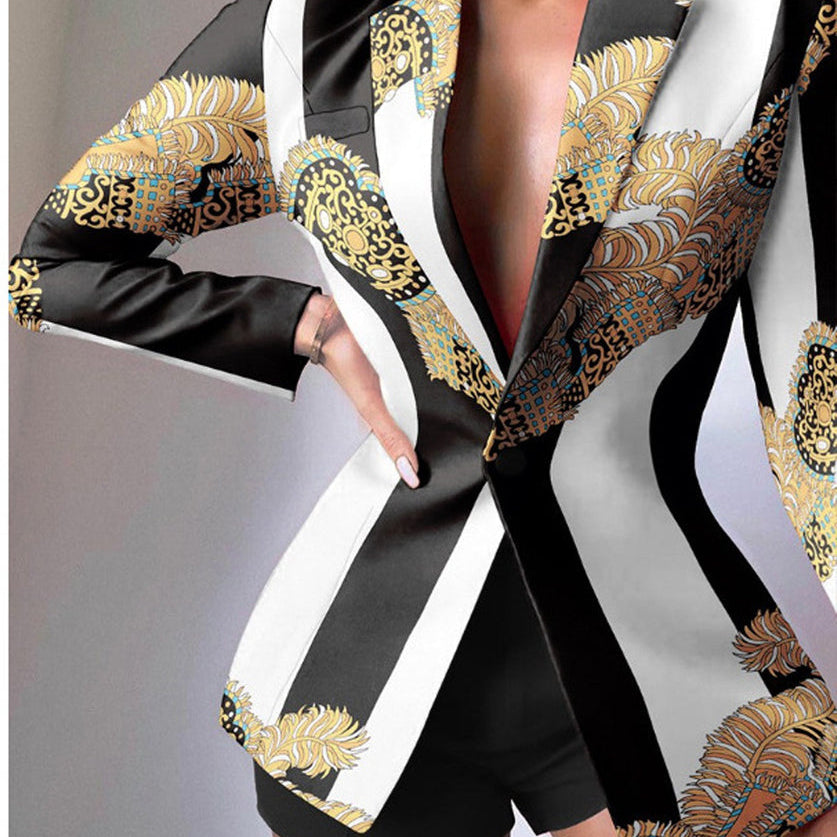 Blazer de mujer – Corte entallado – Estampado de leopardo – Elegantes solapas de pico