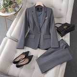 Traje de pantalón para mujer – Corte entallado – Chaqueta de un botón – Corte recto formal