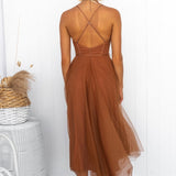 Vestido de noche para mujer – Corte en A – Tul ligero – Espalda abierta – Corpiño estructurado